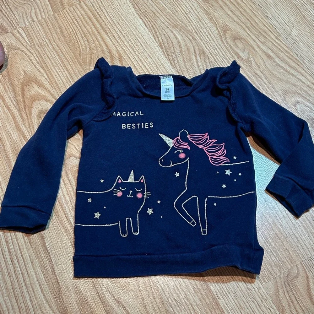 Carters Toddler Girls 3T‎ Navy Blue Magical Besties Unicorn Caticorn Sweatshirt